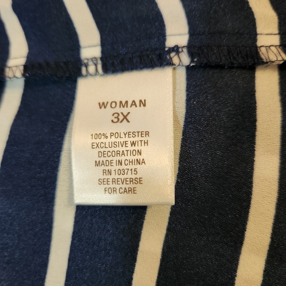Roz & Ali Navy and White Striped Blouse With Gold Back Button Detail Plus Sz 3X - Picture 6 of 6